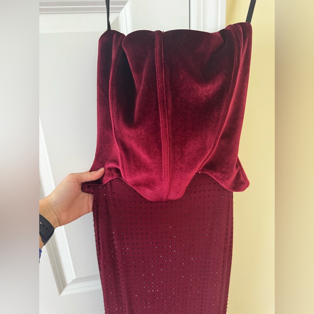 Fashion Nova Strapless Burgundy Dress